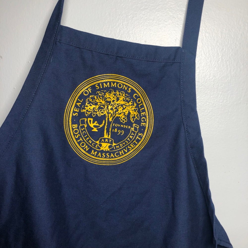Simmons College Apron Aprons Unlimited Navy Blue Yellow Graphic USA